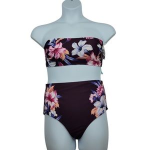 Kona Sol Bandeau Top High Rise/High Waisted Bikini Bottom Two Piece Swim Wear